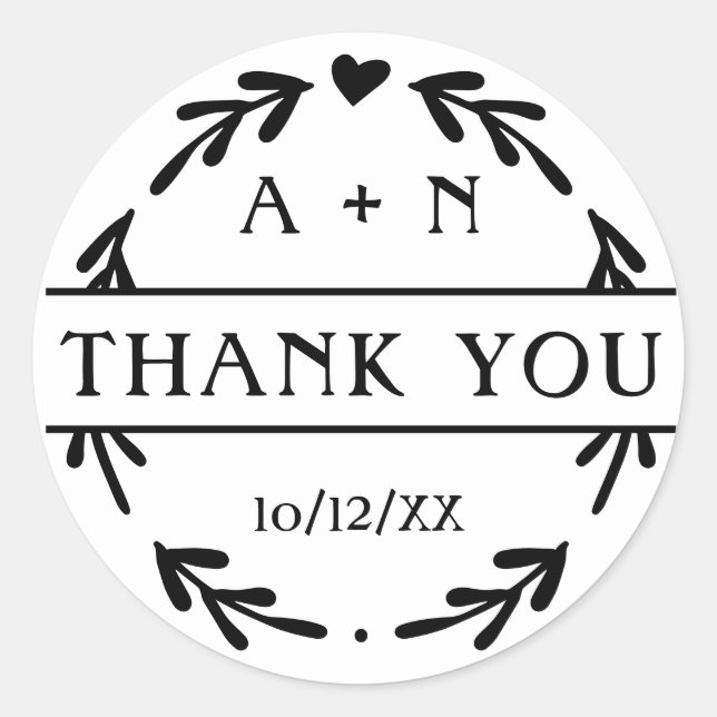 Simple Black and White Wedding Thank you Classic Round Sticker (Front)