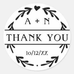 Simple Black and White Wedding Thank you Classic Round Sticker