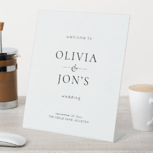 Simple Black and White Wedding Welcome  Pedestal Sign