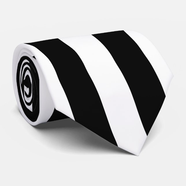 Simple Black and White Wide Vertical Stripes Tie (Rolled)