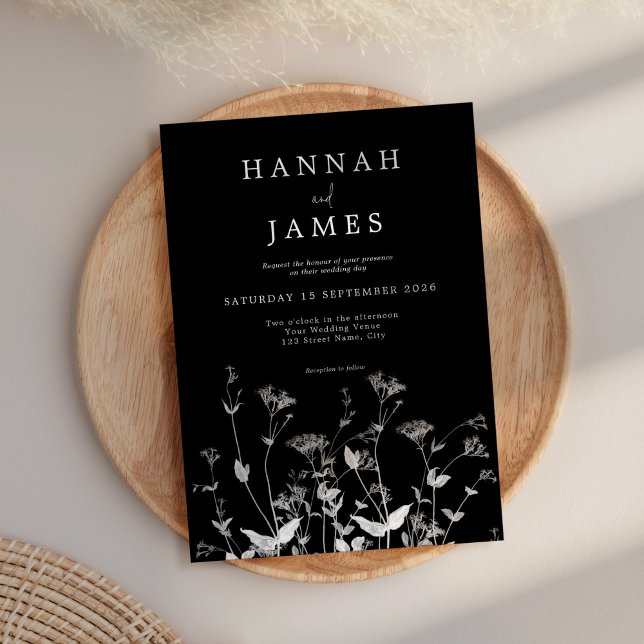 Simple Black and White Wildflower Wedding Invitation (Creator Uploaded)