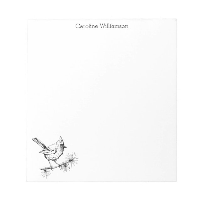 Simple Black and White Winter Cardinal Bird Custom Notepad (Front)
