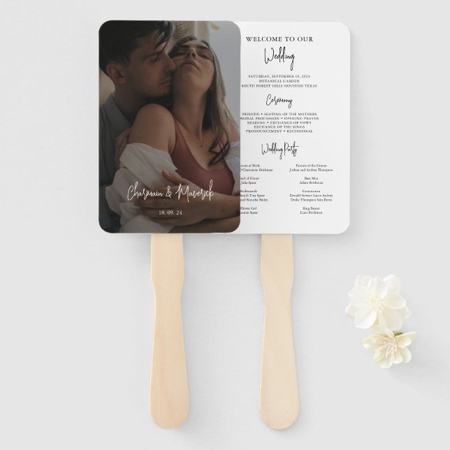 Simple Black and White With Photo Wedding  Hand Fan (Front and Back)