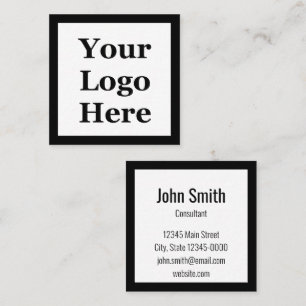 Simple Black and White Your Name and Company Logo  Square Business Card