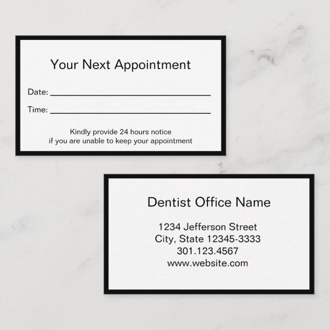 Simple Black and White Your Next Dentist Appointment Card (Front/Back)