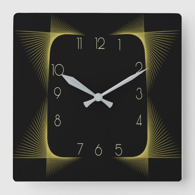 Simple black Art Deco Square Wall Clock (Front)