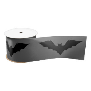 Simple Black Bat Silhouettes On Grey Halloween Satin Ribbon