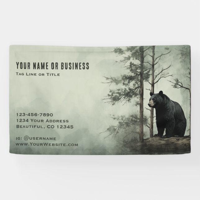 Simple Black Bear Rustic Woodland Forest Business Banner (Horizontal)