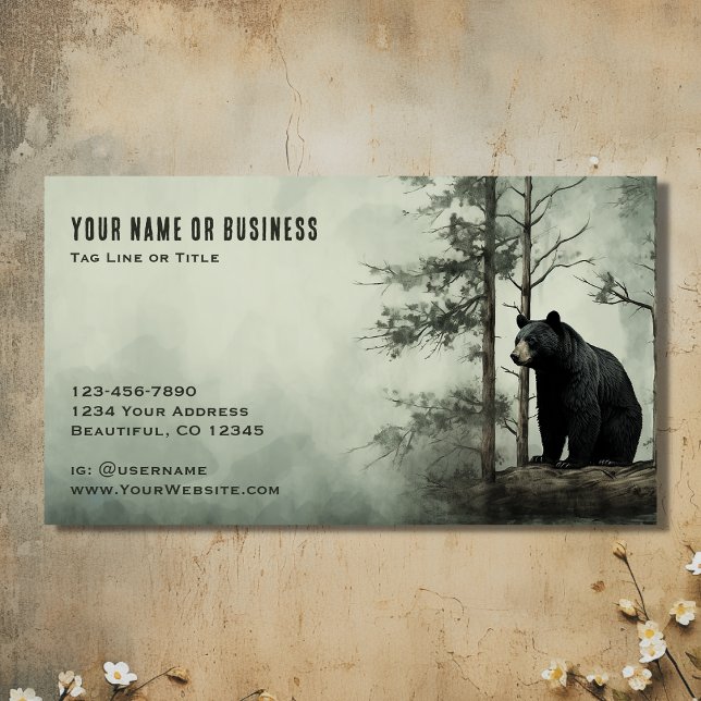 Simple Black Bear Rustic Woodland Forest Business Card (Front - Simple Black Bear Rustic Woodland Forest Business Card)