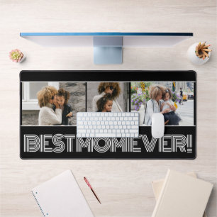 Simple Black Best Mom Ever 3 Photo Collage Custom Desk Mat