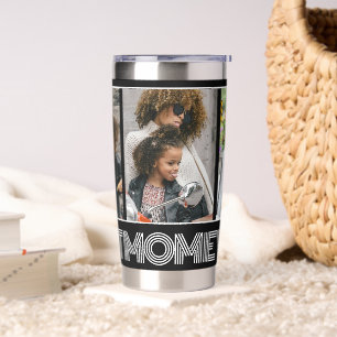 Simple Black Best Mum Ever 3 Photo Collage Custom Insulated Tumbler