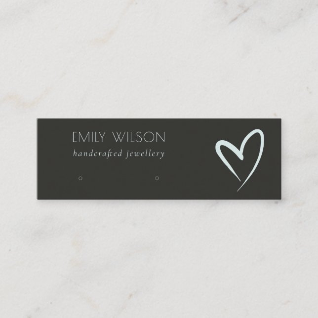 Simple Black Blue Heart Stud Earring Display Mini Business Card (Front)