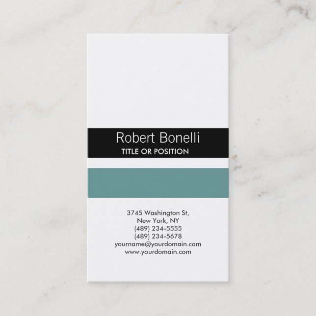 Simple Black Blue White Plain Business Card (Front)