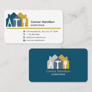 Simple Black Blue Yellow Handyman House Tools Business Card