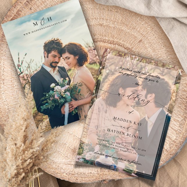 Simple Black Blush White Photo Wedding Invitation (Creator Uploaded)