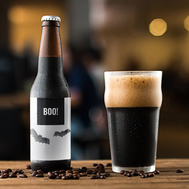 Simple Black Boo Happy Halloween Beer Bottle Label (Creator Uploaded)