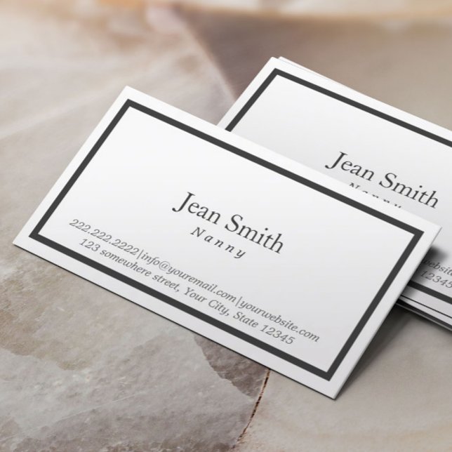 Simple Black Border Nanny Business Card (Creator Uploaded)