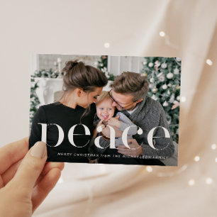 Simple Black Botanical Peace One Photo Christmas Invitation