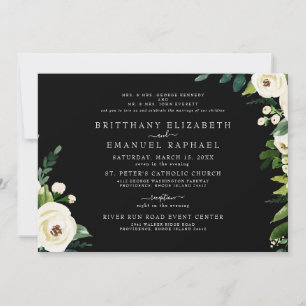 Simple Black Both Parents White Floral Wedding  Invitation