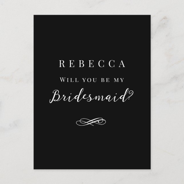 Simple Black Bridesmaid Proposal Postcard (Front)