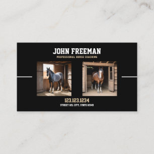 Simple Black & Brown Horses Photo Equine Coaching Business Card