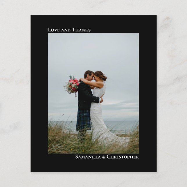 Simple Black BUDGET Wedding Photo Thank You Card (Front)