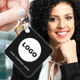 Simple Black Business Company Logo QR Code Key Ring