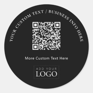 Simple Black Business Logo QR Code Promotional Classic Round Sticker