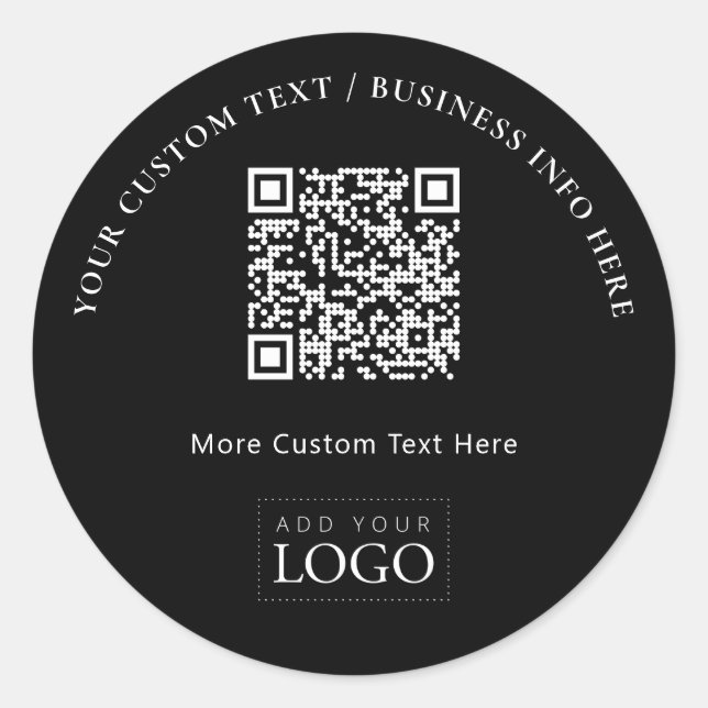 Simple Black Business Logo QR Code Promotional Classic Round Sticker (Front)