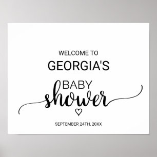Simple Black Calligraphy Baby Shower Welcome Poster
