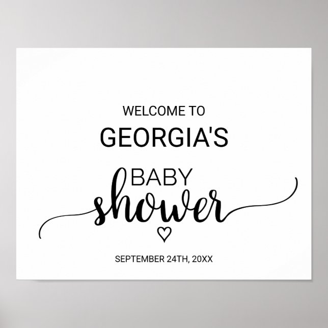 Simple Black Calligraphy Baby Shower Welcome Poster (Front)