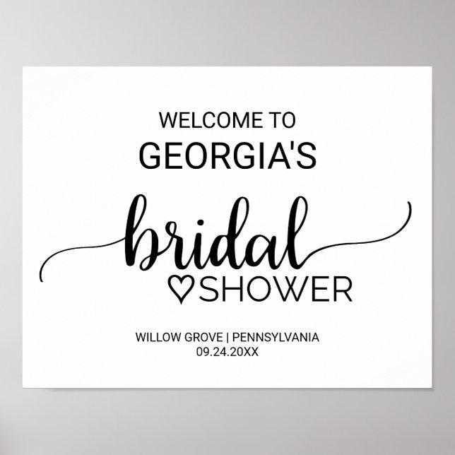 Simple Black Calligraphy Bridal Shower Welcome Poster (Front)