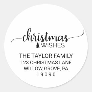Simple Black Calligraphy Christmas Return Address Classic Round Sticker
