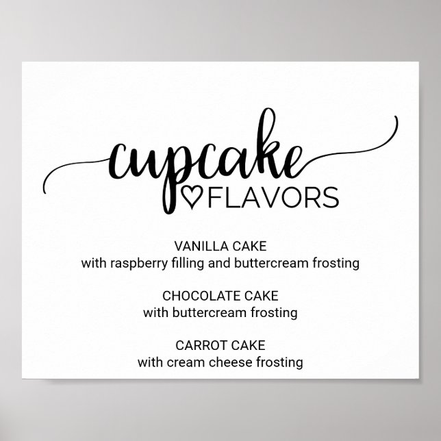 Simple Black Calligraphy Cupcake Flavours Sign (Front)