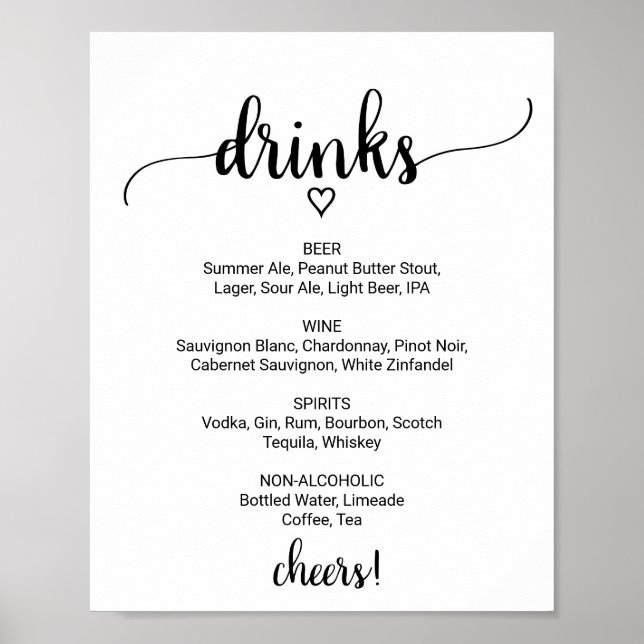 Simple Black Calligraphy Drink Menu Sign (Front)