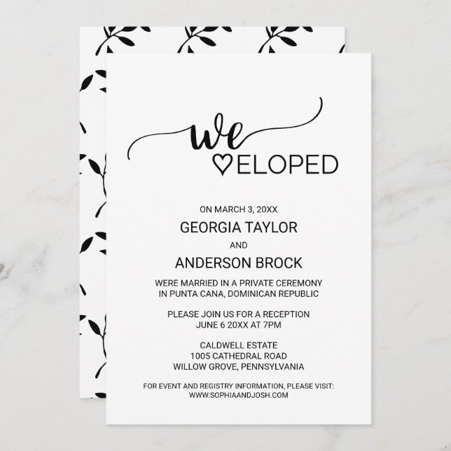Simple Black Calligraphy Elopement Invitation (Front/Back)