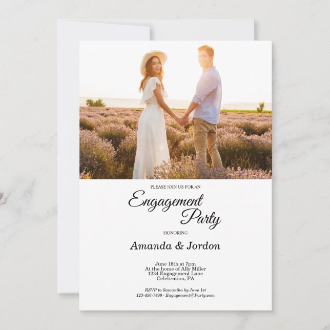 Simple Black Calligraphy Frame Photo Engagement Invitation (Front)