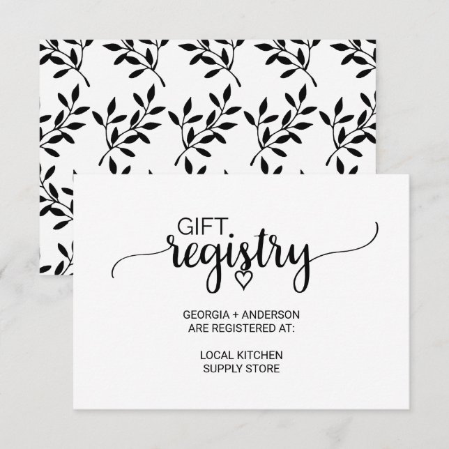 Simple Black Calligraphy Gift Registry Enclosure Card (Front/Back)