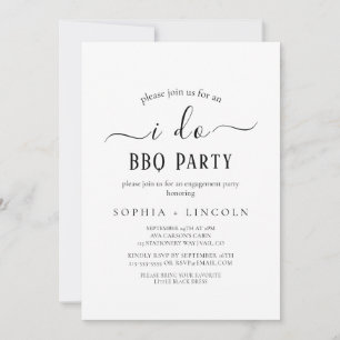 Simple Black Calligraphy "I Do BBQ" Engagement Invitation