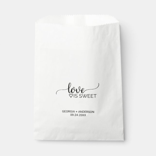Simple Black Calligraphy "Love is Sweet" Wedding Favour Bags (Front)