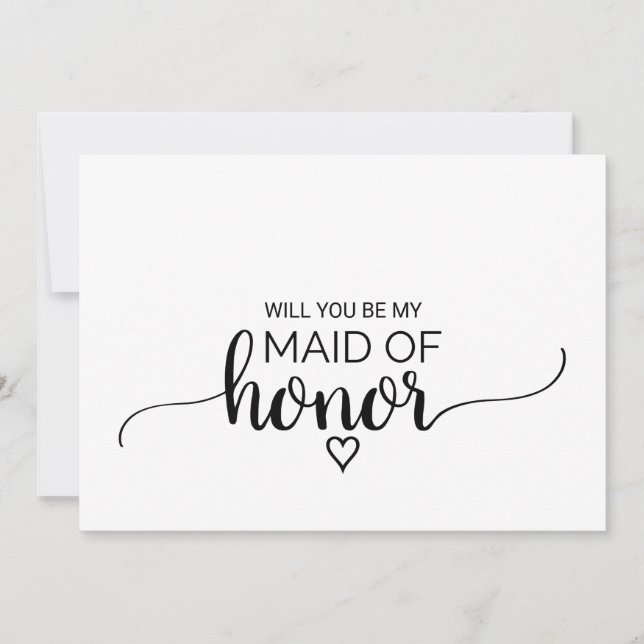 Simple Black Calligraphy Maid Of Honour Proposal Invitation (Front)