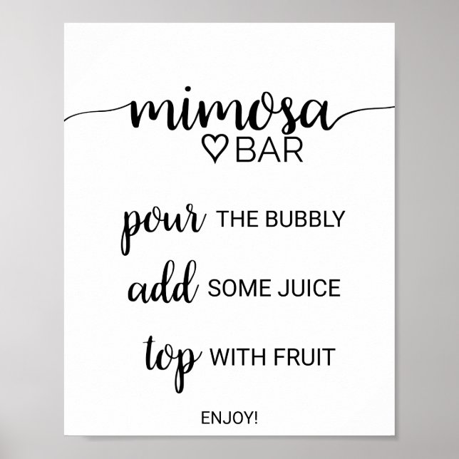 Simple Black Calligraphy Mimosa Bar Sign (Front)