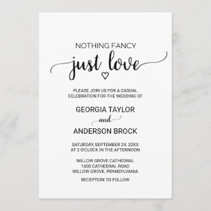 Simple Black Calligraphy Nothing Fancy Just Love Invitation