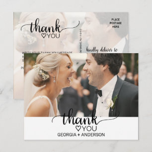 Simple Black Calligraphy Photo Thank You Postcard