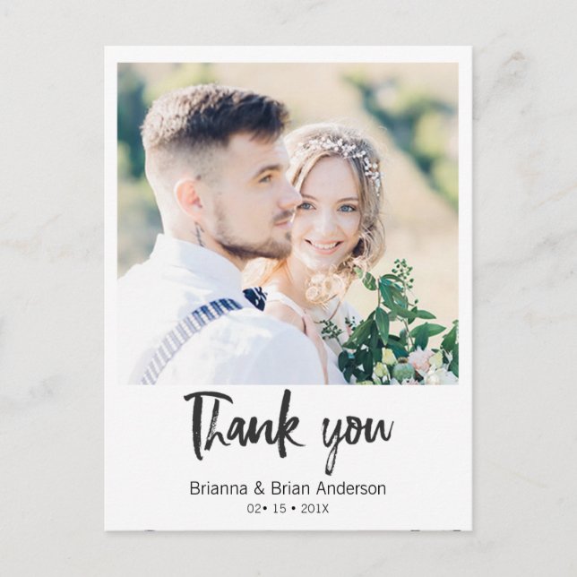 Simple Black Calligraphy Photo Thank You Postcard (Front)