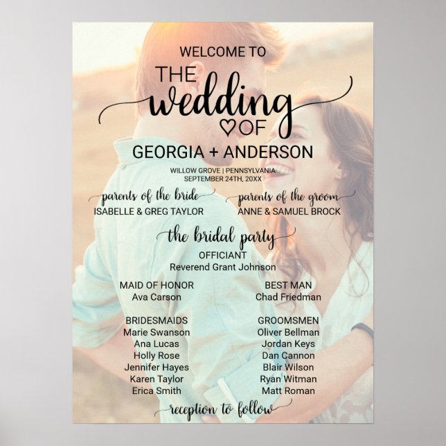 Simple Black Calligraphy Photo Wedding Program 2 Poster (Front)