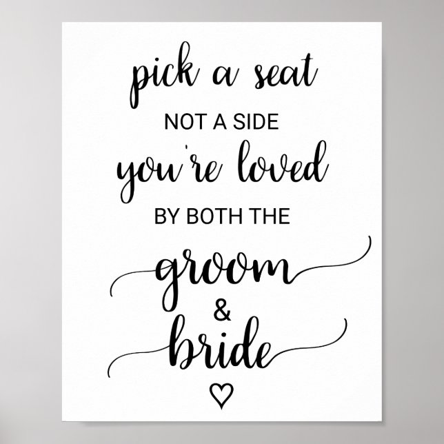 Simple Black Calligraphy Pick A Seat Sign (Front)