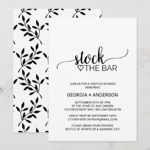 Simple Black Calligraphy Stock the Bar Invitation