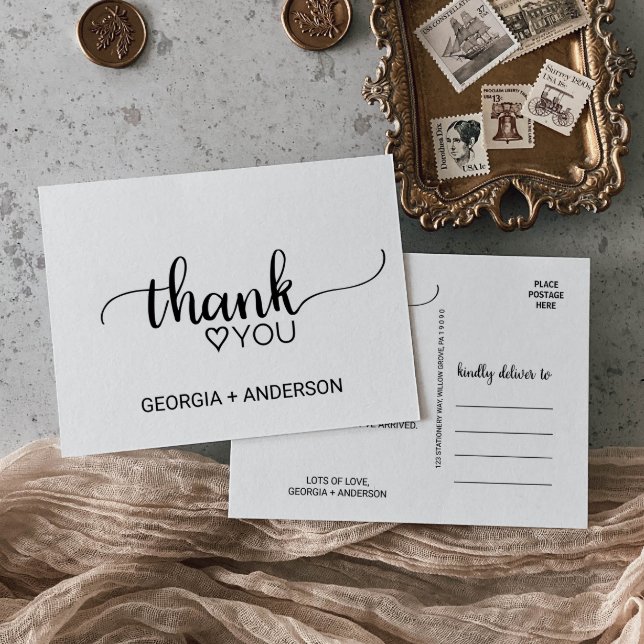 Simple Black Calligraphy Thank You Postcard (Creator Uploaded)