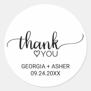 Simple Black Calligraphy Thank You Wedding Favour Classic Round Sticker